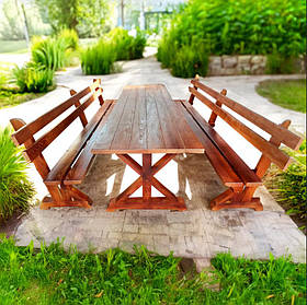 Дерев'яний садовий комплект 3м (Стіл та 2 Лавки) "Пісочний годинник". Колір: Палісандр