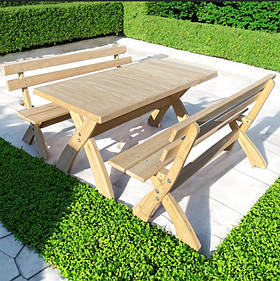 Дерев'яний садовий комплект 1,95м (Стіл та 2 Лавки) "Америка".