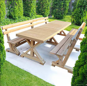 Дерев'яний садовий комплект 3м (Стіл та 2 Лавки) "Пісочний годинник". Колір: Без фарбування