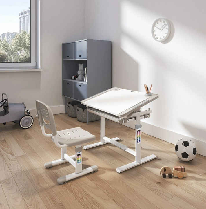 Парта і стілець Spacetronik Сірий 55-73 см Зростаюча парта зі стільцем Дитячий комплект парта і стілець Дитячі меблі, фото 1