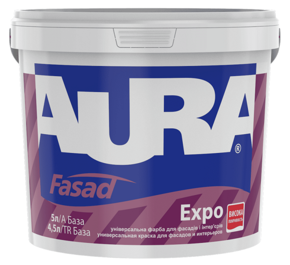 Акрилова фасадна фарба Aura Fasad Expo, універсальна, біла, 5л