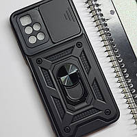 Протиударний чохол із закритою камерою шторкою кільцем на Xiaomi Redmi 10 (Чорний) / на телефон редмі 10
