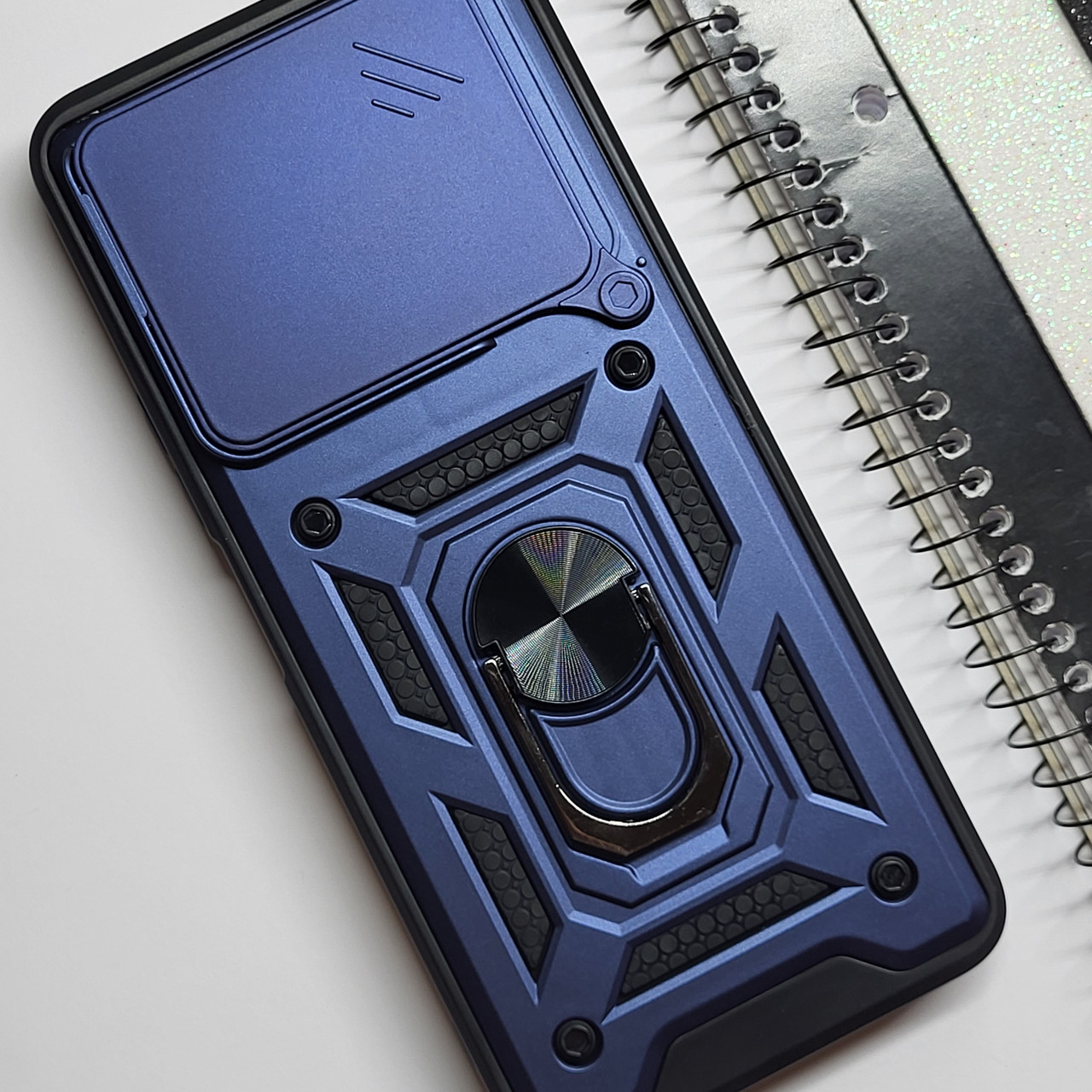 Протиударний чохол зі шторокою та кільцем для Poco M6 4G (Синій) / на поко м6 - фото 1 - id-p2341435024