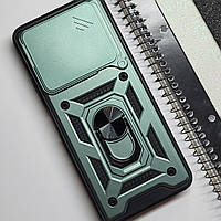 Протиударний чохол зі шторокою та кільцем для Poco M6 4G (зелений) / на поко м6