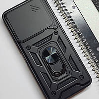 Протиударний чохол зі шторокою та кільцем для Poco M6 4G (Чорний) / на поко м6