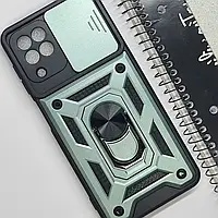 Чохол для Samsung Galaxy M32 4G протиударний зі шторкою і кільцем чохол на телефон самсунг М32 зелений