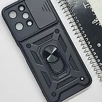 Протиударний чохол зі шторокою та кільцем для Poco M6 Pro 5G (Чорний) / на поко м6 про