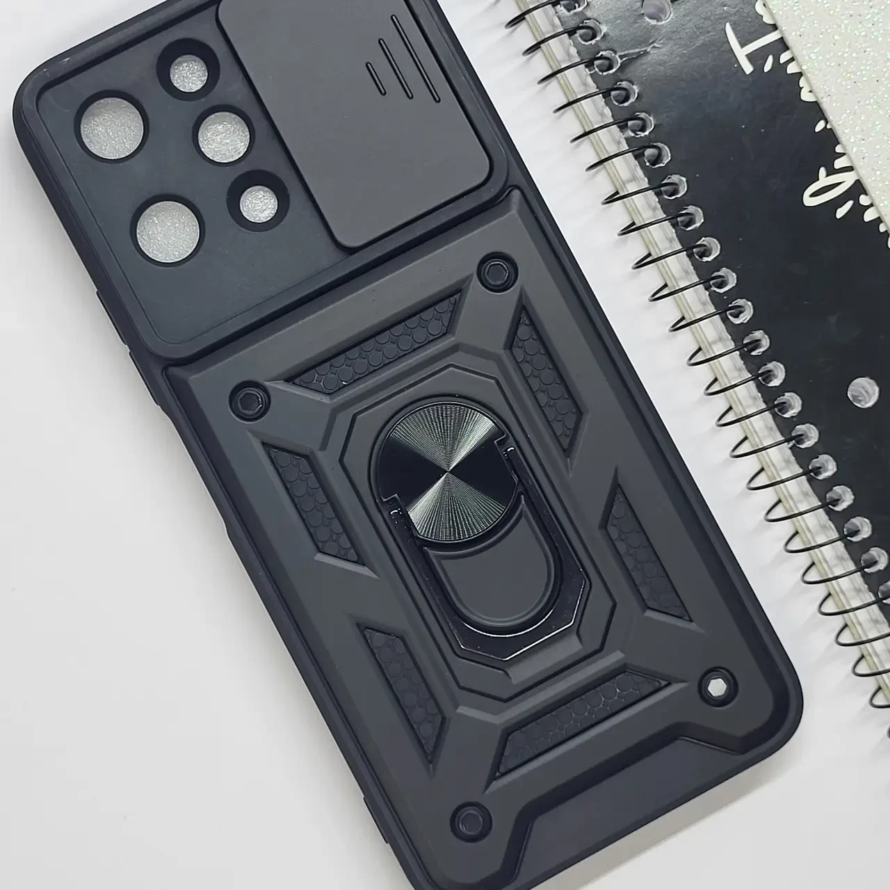 Протиударний чохол зі шторокою та кільцем для Poco M6 Pro 5G (Чорний) / на поко м6 про - фото 1 - id-p2341433237