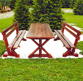 Дерев'яний садовий комплект 1,95м (Стіл та 2 Лавки) "Пісочний годинник". Колір: Палісандр