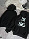Парні теплі сімейні худорі BOSS з капюшоном на флісі батник для закоханої пари чорні толстовки для сім'ї ( ціна за 1 шт), фото 5