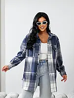 Подовжена тепла жіноча сорочка у клітинку оверсайз батал на кнопках з нашивкою розміри від 54 до 58