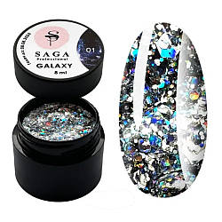 Гель для дизайну з глітером SAGA Professional Galaxy Glitter Gel #1, 8мл