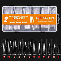 Тіпси гелеві для нарощування нігтів прозорі 240 штук, (гострий стилет).