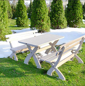Дерев'яний садовий комплект  200 см (Стіл та 2 Лавки) "Колект"