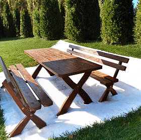 Дерев'яний садовий комплект 1,95м (Стіл та 2 Лавки) "Америка". Колір: Горіх