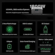 Портативна зарядна станція повербанк XPower 1000, 1800 Вт, 1024 Вт г (електростанція для дому, UPS, ДБЖ), фото 6