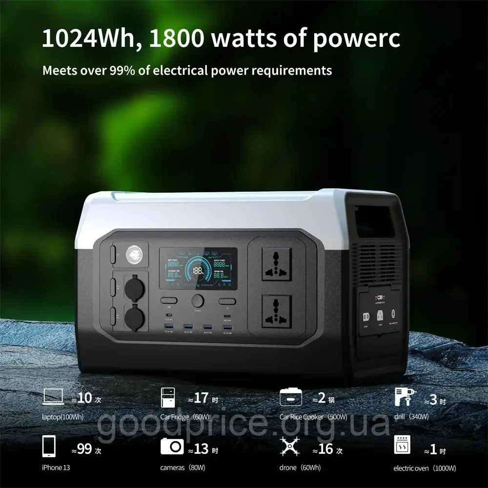 Портативна зарядна станція повербанк XPower 1000, 1800 Вт, 1024 Вт г (електростанція для дому, UPS, ДБЖ)