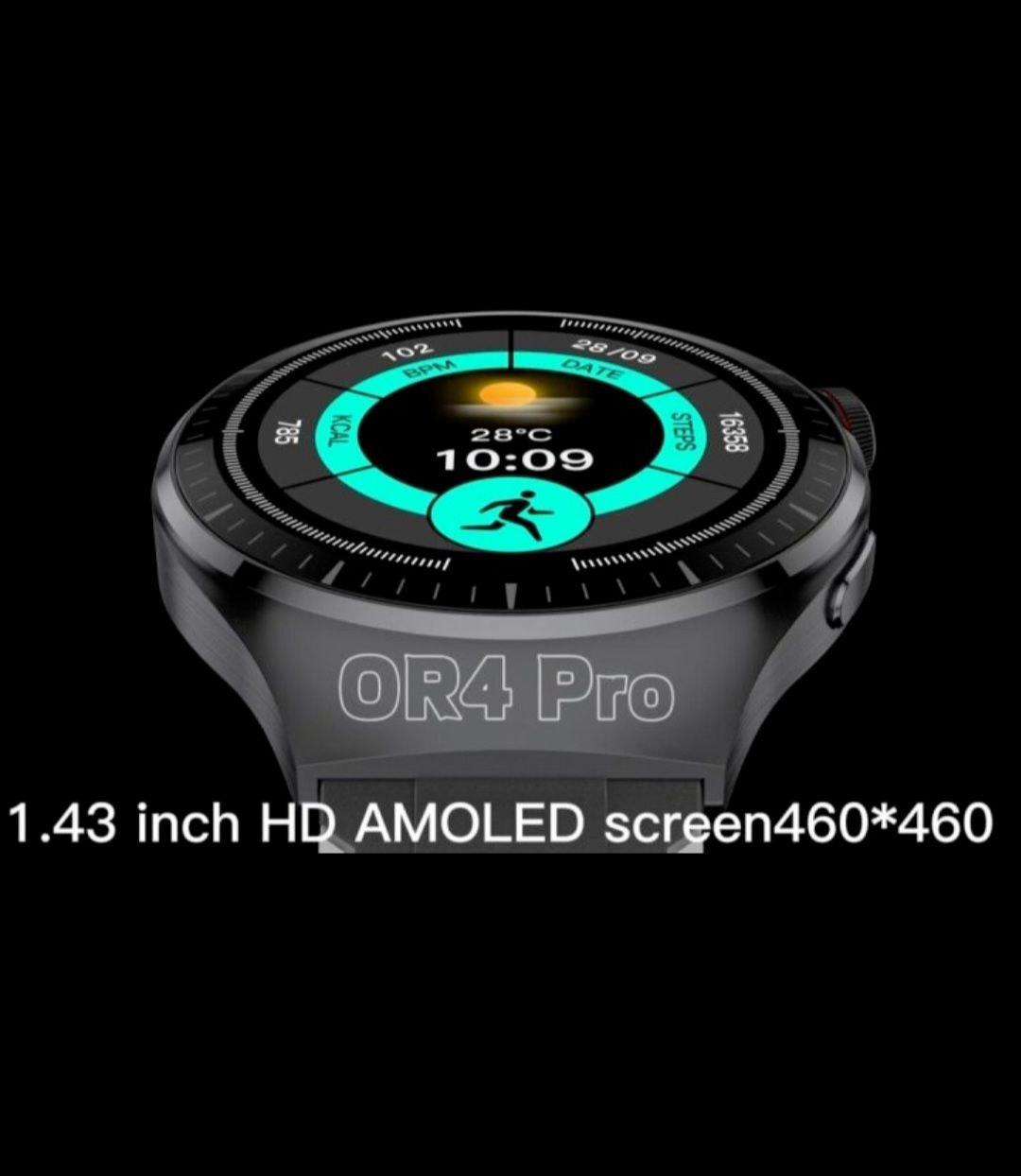 Смарт-годинник Funost OR4 PRO AMOLED 1,43" (з функцією дзвінка), Чорний, ремінець чорно-сірий