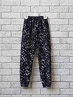 Детские спортивные штаны джогеры оптом с карманами пояс на резинке (абстракция серая синяя) р.28 30 32 34 36