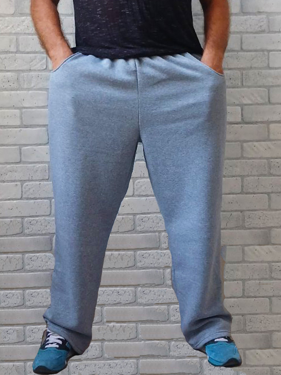 Мужские теплые спортивные штаны оптом большого размера низ без манжета с карманами пояс на резинке р.56 60 64 - фото 1 - id-p2345454177