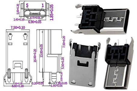 Роз'єм живлення/гніздо CN-56, 2P, H13.0 - Micro USB, фото 2
