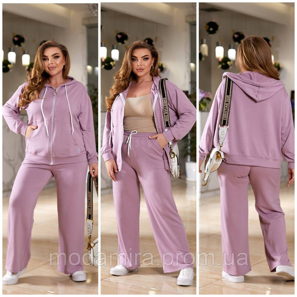 Спортивный костюм женский . Р-48-58. Кофта на молнии и прямые штаны . Женский костюм свободного кроя . - фото 1 - id-p2345536044