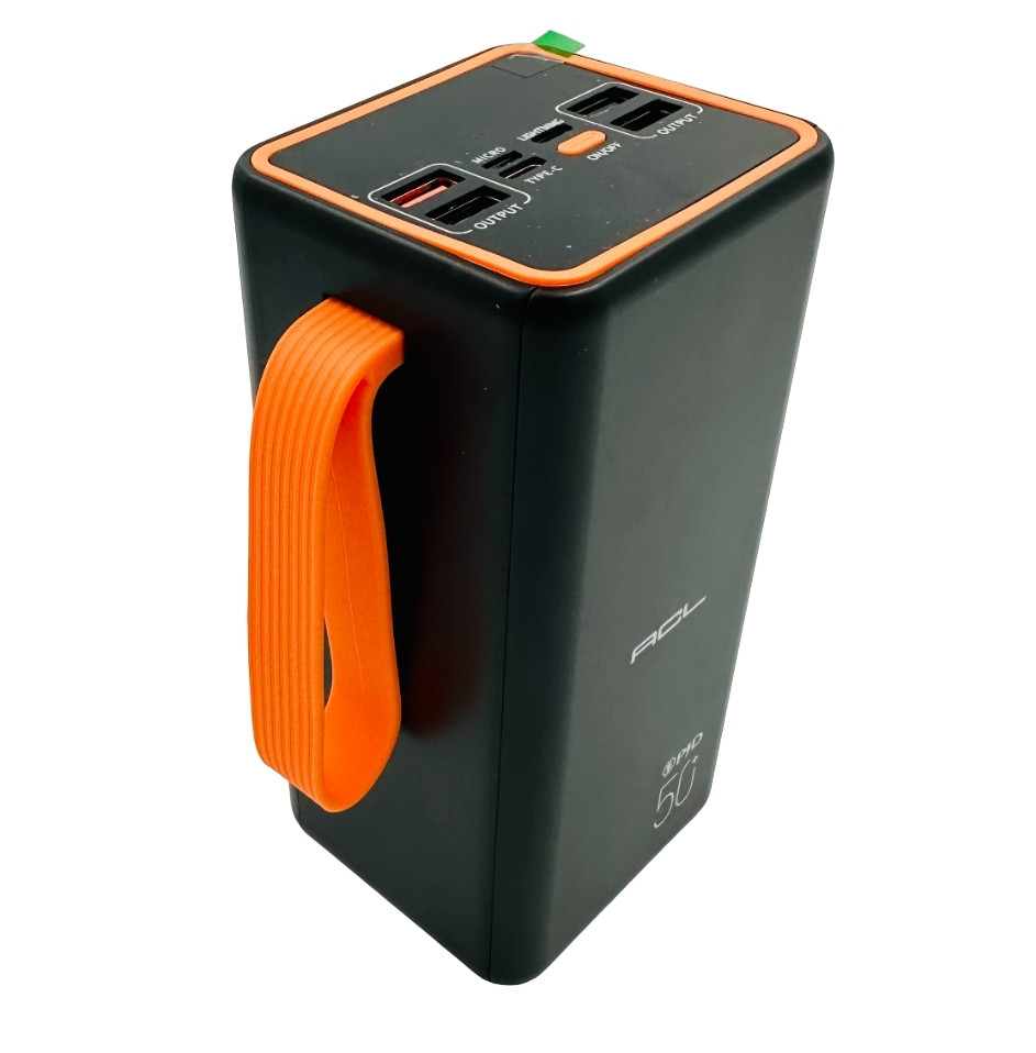 Універсальна мобільна батарея ACL PW-55 50000 mAh 22.5W з індикатором заряду + ліхтар + ремінець (Чорний)