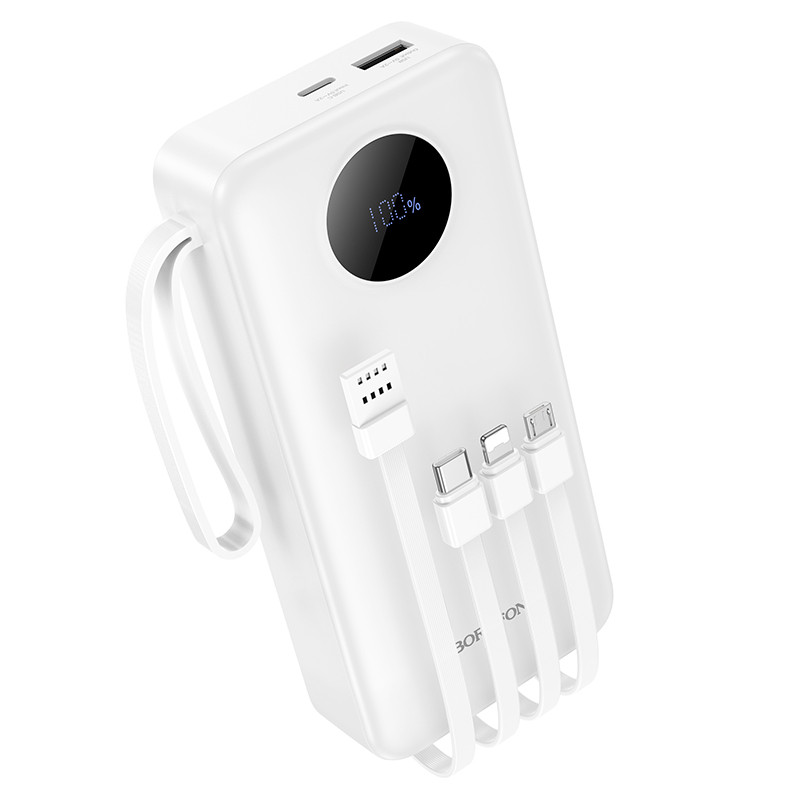 Павербанк повербанк 20000mAh з вбудованими кабелями Type-C/Lightning/microUSB/USB BOROFONE BJ53A |USB, 10W| Білий