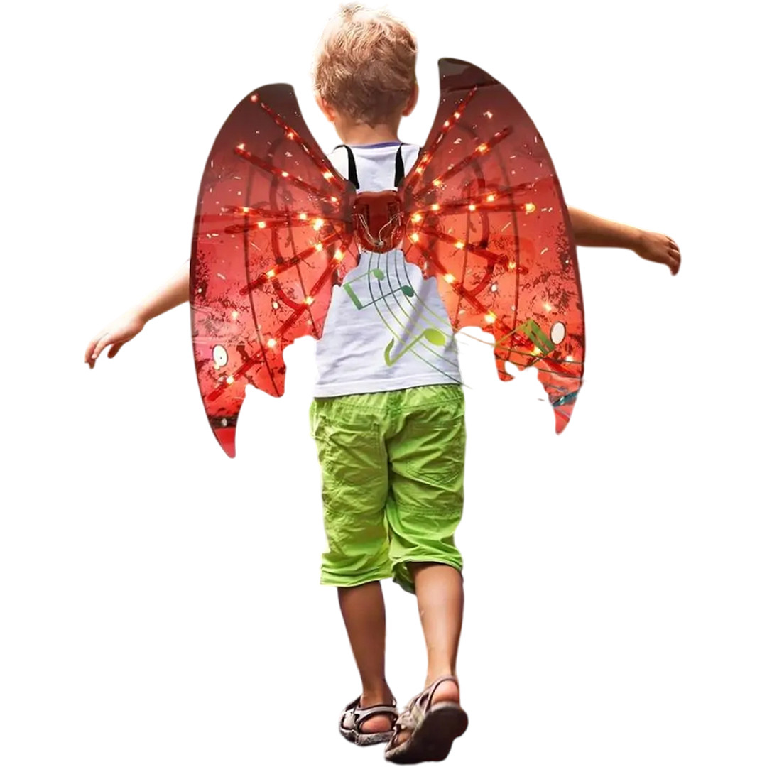 Дитячі рухомі крила Дракона 68 см на ремінцях з музикою та підсвічуванням №2 Червоний Електричні крила, фото 1