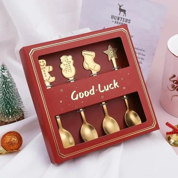 Набір чайних ложок новорічних Merry Christmas золоті 4 шт