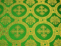 Шовкова церковна тканина Гетсиманський сад зелений с золотом