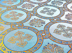 Шовкова церковна тканина Гетсиманський блакитний з золотом