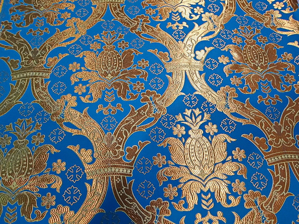 Шовкова церковна тканина Иерусалим синій з золотом, фото 1
