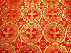 Шовкова церковна тканина Ефес червона з золотом