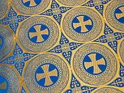 Шовкова церковна тканина Ефес синій з золотом
