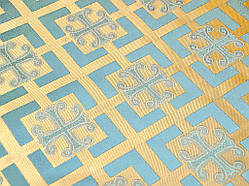 Шовкова церковна тканина Каппадокія блакитна з золотом