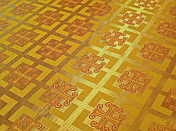 Шовкова церковна тканина Каппадокія жовта з червоним контуром