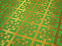 Шовкова церковна тканина Каппадокія зелена з золотом