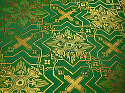 Шовкова церковна тканина  Кустодія велика зелена з золотом