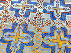 Шовкова церковна тканина Кустодія велика блакитна з золотом