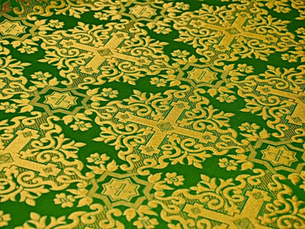 Церковна тканина,парча Нікомедія, зелена з золотом, фото 1