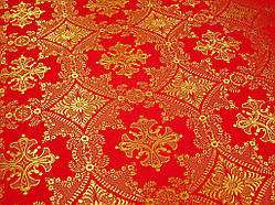 Шовкова церковна тканина Александрійський  хрест червоний з золотом