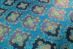 Шовкова церковна тканина Елеон синій з золотом