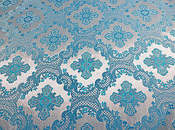 Шелковая церковная ткань Елеон срібло -блакитний шовк