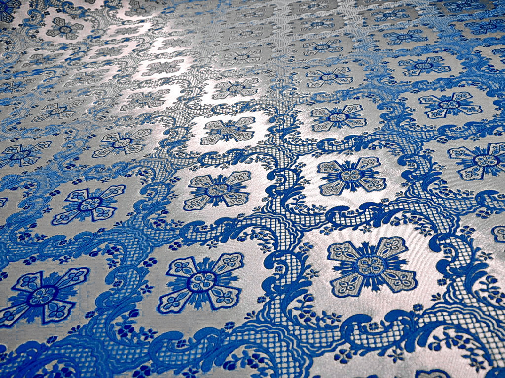 Шовкова церковна тканина Елеон синій шовк з сріблом, фото 1