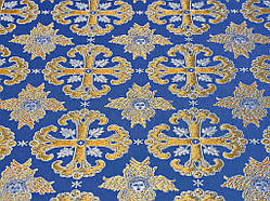 Шовкова церковна тканина Афон синій з золотом