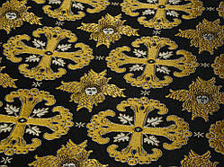 Шовкова церковна тканина Афон чорний з золотом