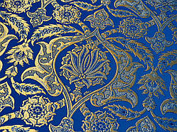 Шовкова церковна тканина Вифания синя з срібним контуром із золотим