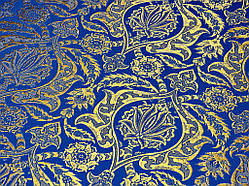 Шовкова церковна тканина Вифания синя з золотом