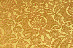 Шовкова церковна тканина Вифания охра із бордовим контуром з золотим